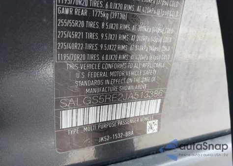 2018 Land Rover Range Rover 5.0L V8 Supercharged из США, поврежденный, VIN SALGS5RE2JA513386